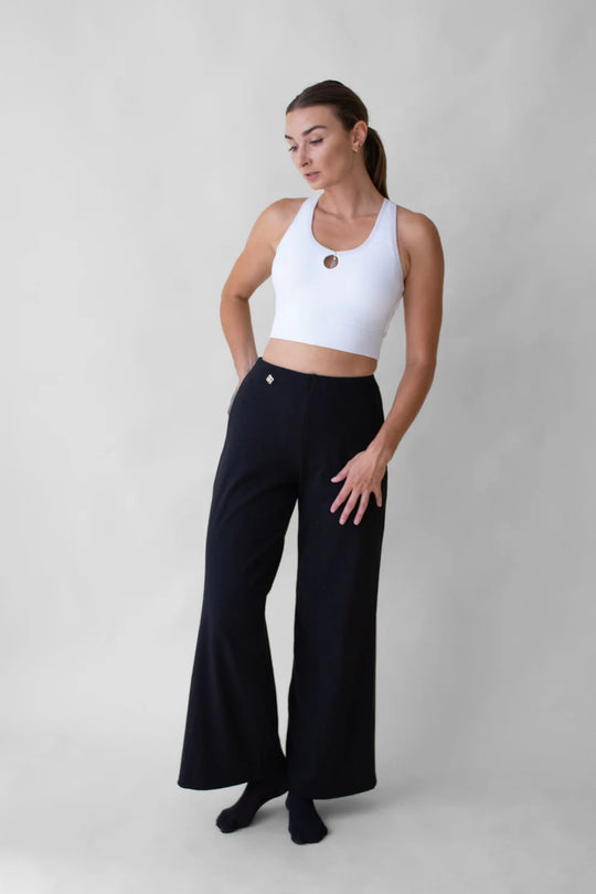 Aligned Wide Leg Pant in Ribbed - Organic Cotton with Natural Stone Button
