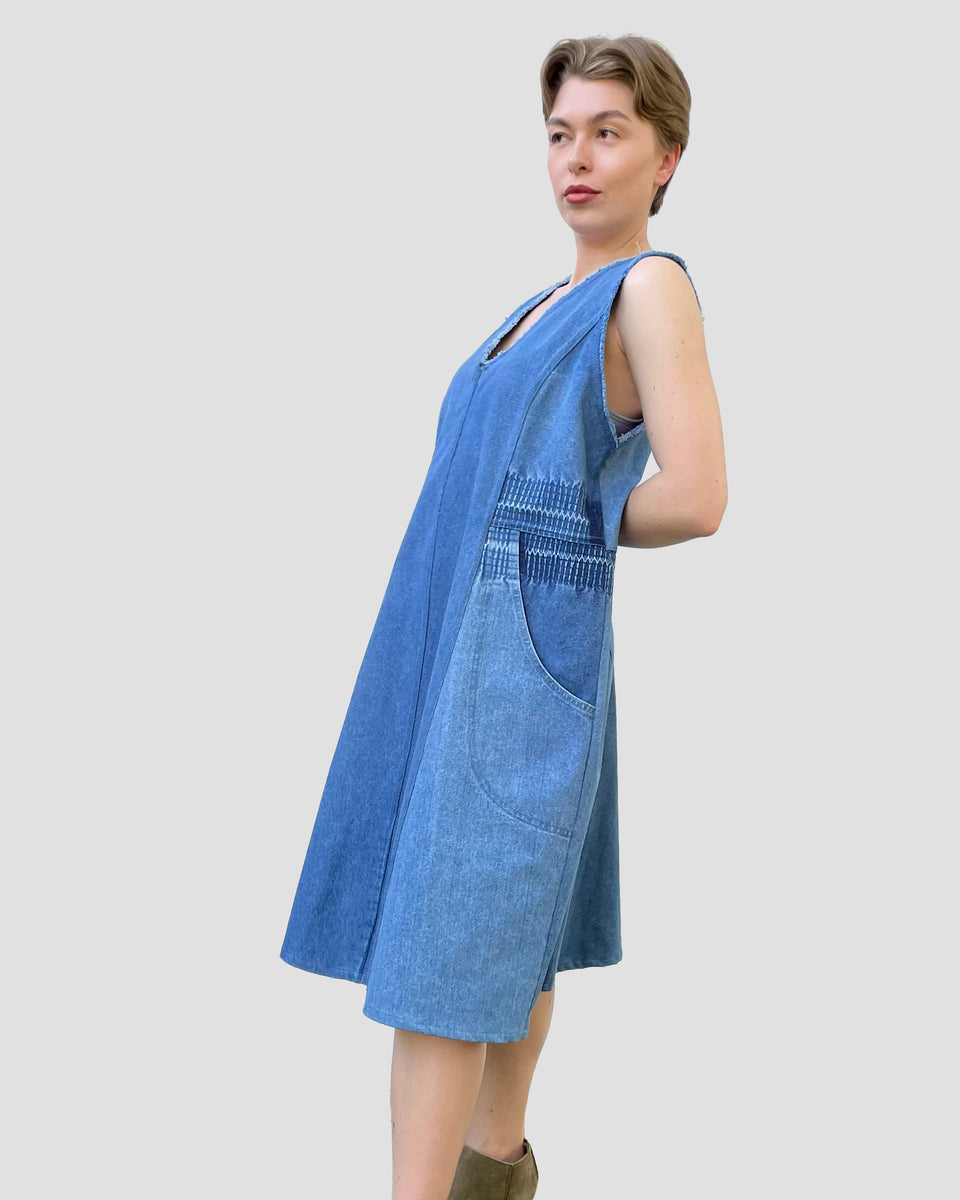 Upcycled Denim V-Neck Dress – Naturally Canada1