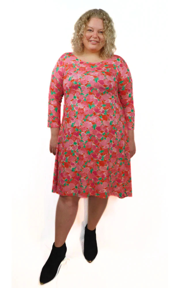 Viscose Semi Fitted Dress 3/4 Sleeve Dress - Rose Print EU ecolabel certified