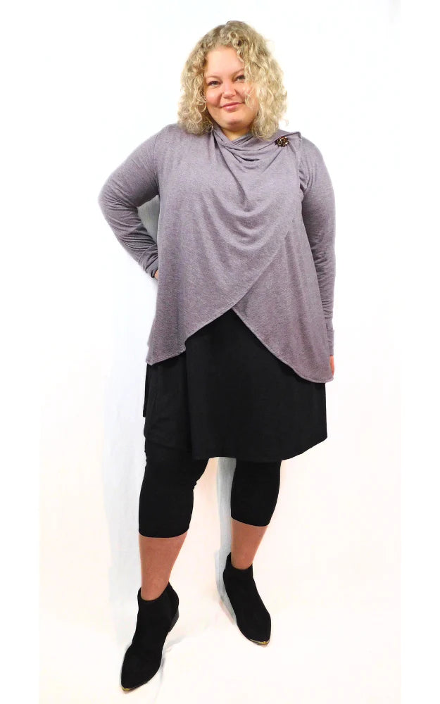Tencel Merino Wool Fitted Short Cardigan Wrap - Heather Eggplant