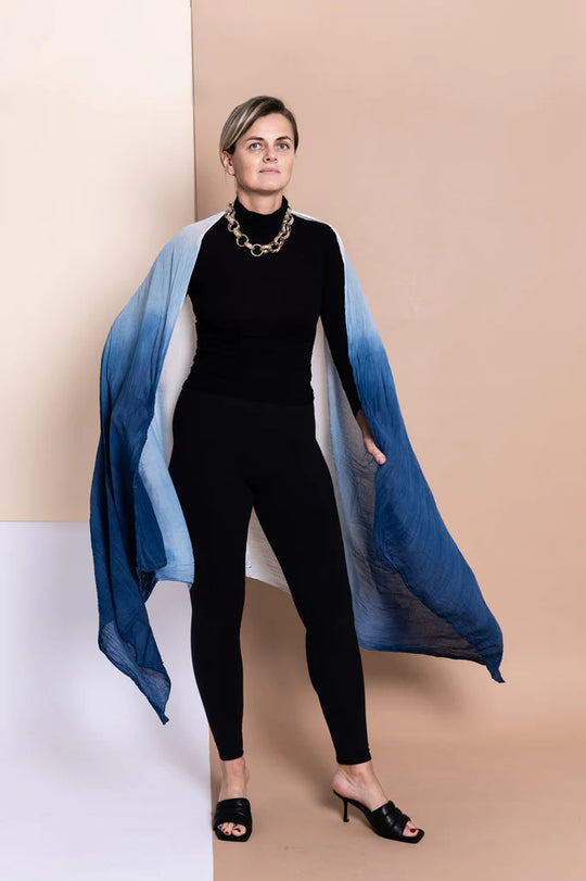 ORGANIC COTTON Wrap Scarf in Indigo Ombre