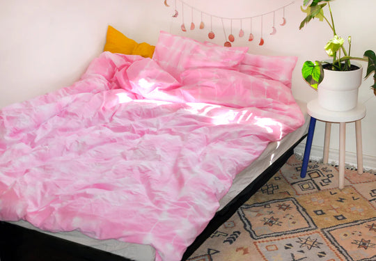 Pastel Pink Shibori Tie-dye Cotton Duvet Bedding Set