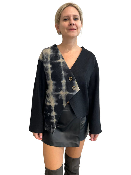 Black Assymetrical V-Neck Jacket