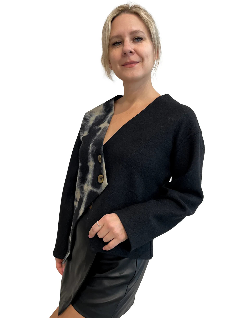 Black Assymetrical V-Neck Jacket