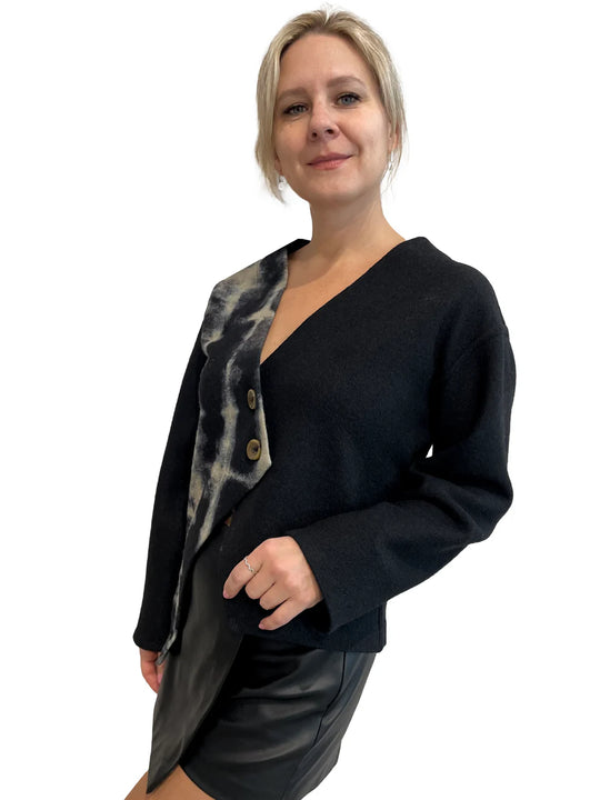 Black Assymetrical V-Neck Jacket