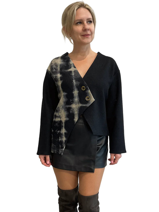 Black Assymetrical V-Neck Jacket