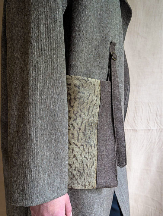 Grey Italian Wool Coat with Leather Patch Pocket