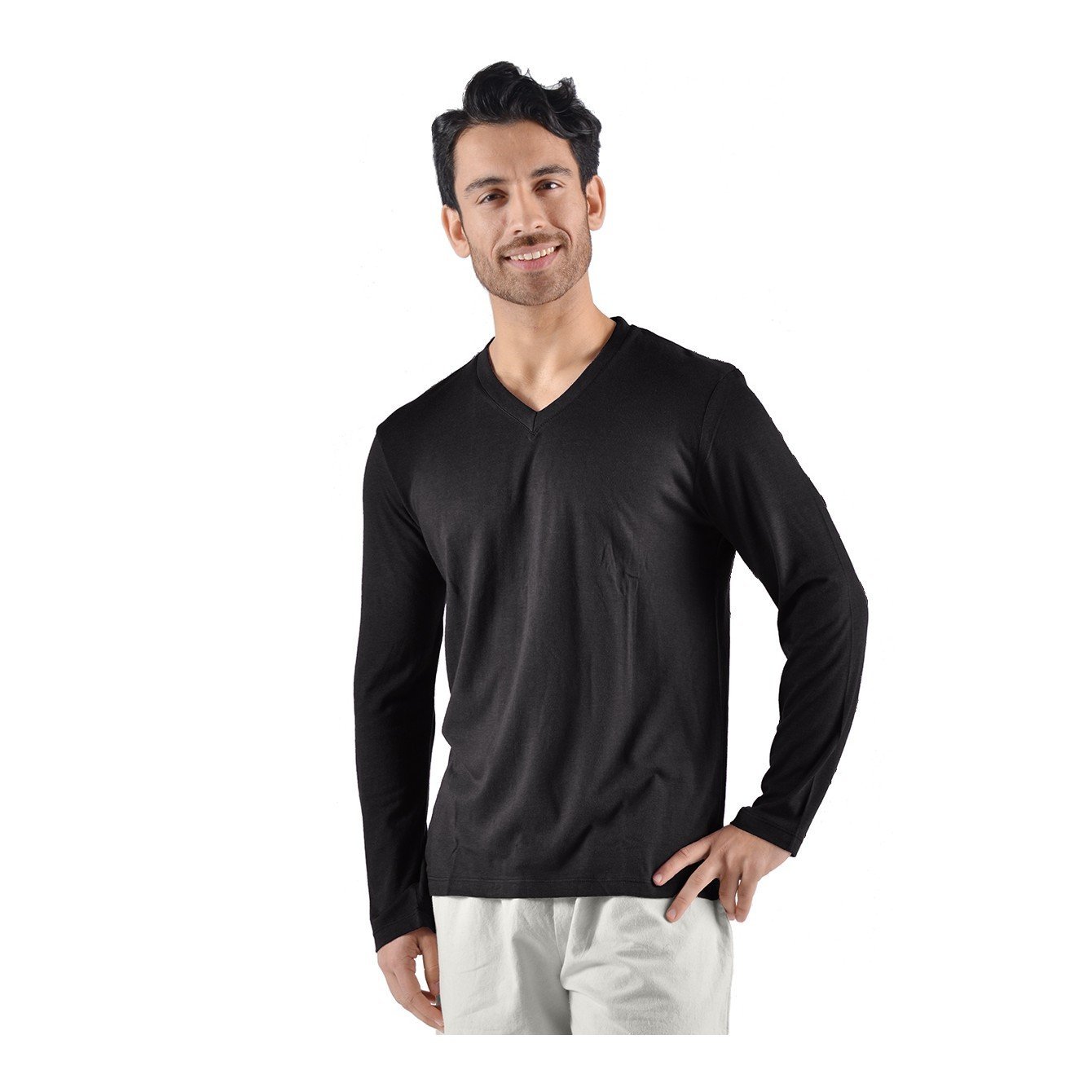 Men's Bamboo/OC Long Sleeve V-Neck T-Shirt - Naturally Canada