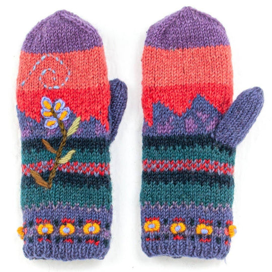 Chloe Wool Mittens – Embroidered Floral Design