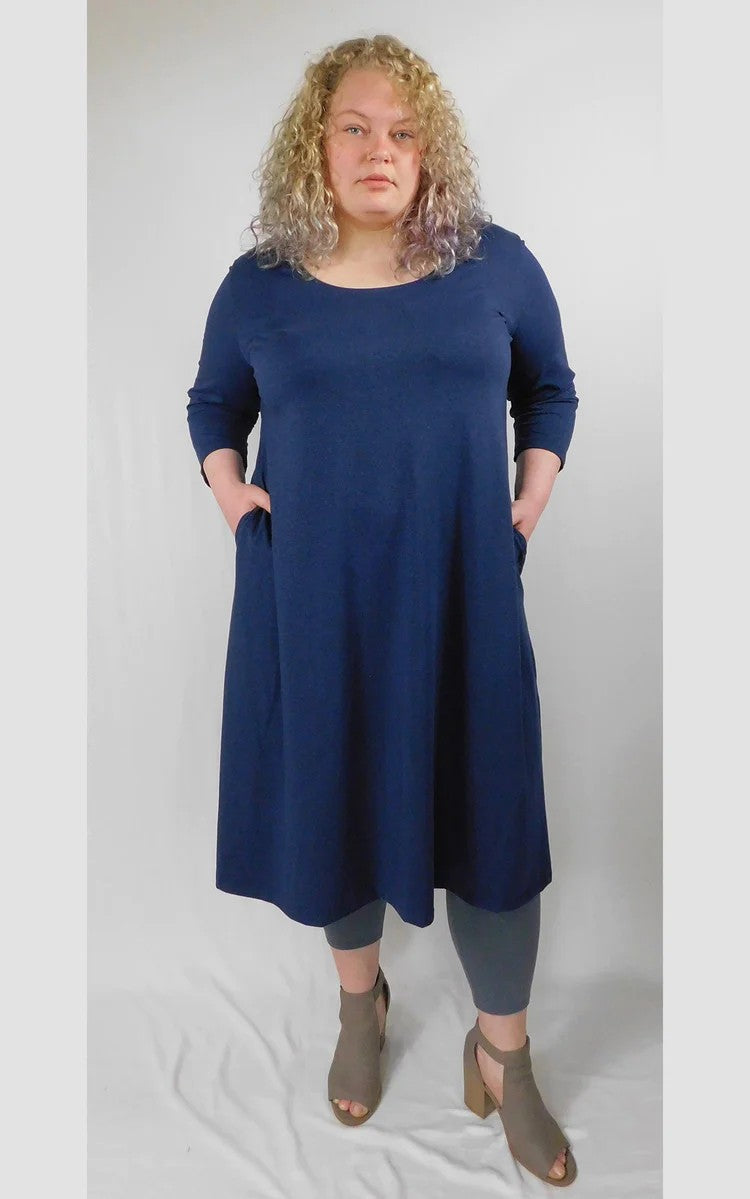 Hemp Organic Cotton 3/4 Sleeve Long Tunic Dress w/ pockets