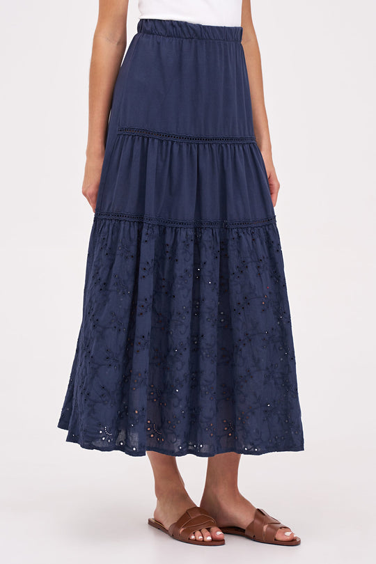 Women's Cotton Knit/Woven Eyelet/Combo Skirt