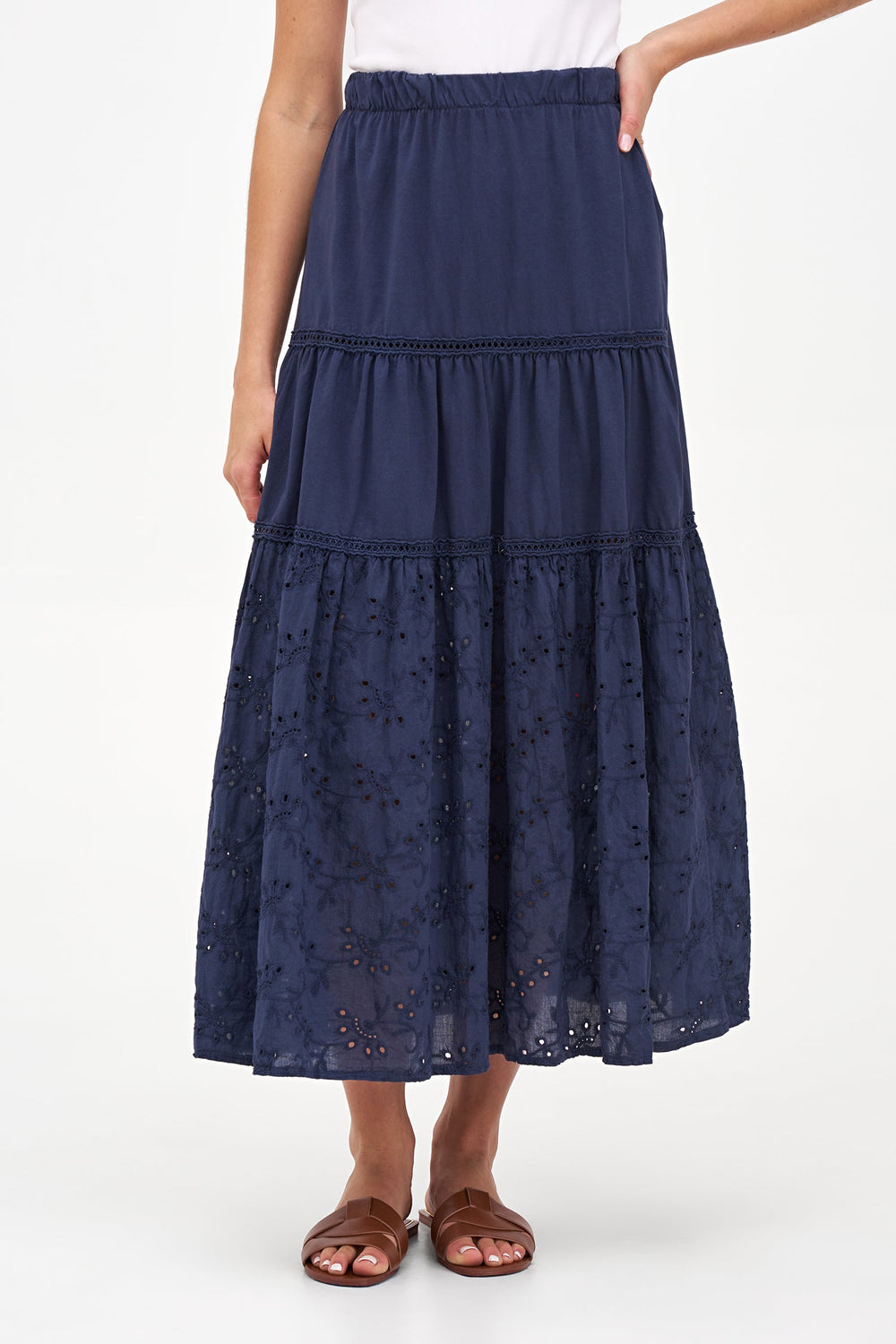 Women's Cotton Knit/Woven Eyelet/Combo Skirt