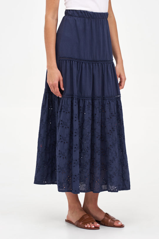 Women's Cotton Knit/Woven Eyelet/Combo Skirt