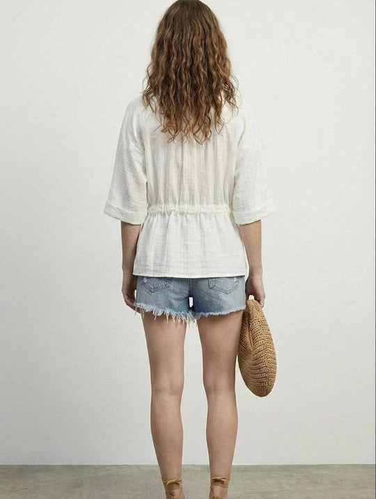 Drawstring Waist Muslin Summer Shirt