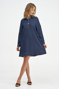 Women's Woven Dress in Navy Denim
