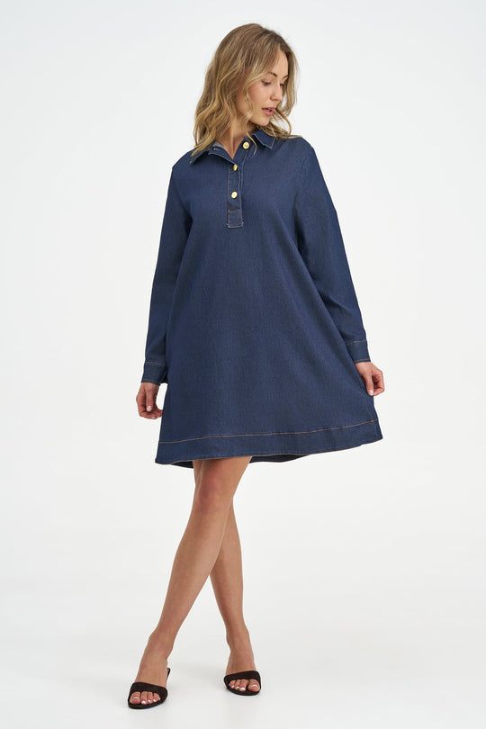 Women's Woven Dress in Navy Denim