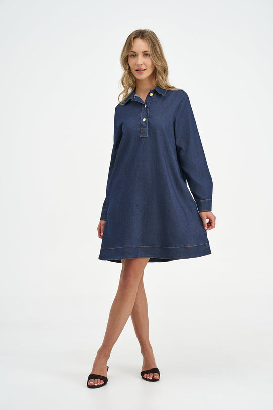 Women's Woven Dress in Navy Denim