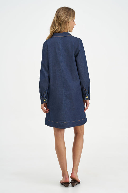 Women's Woven Dress in Navy Denim