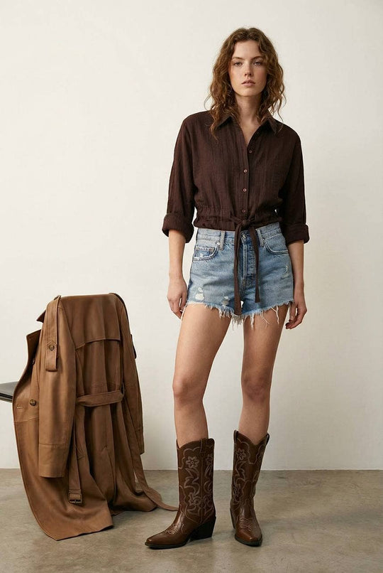 Drawstring Waist Muslin Summer Shirt