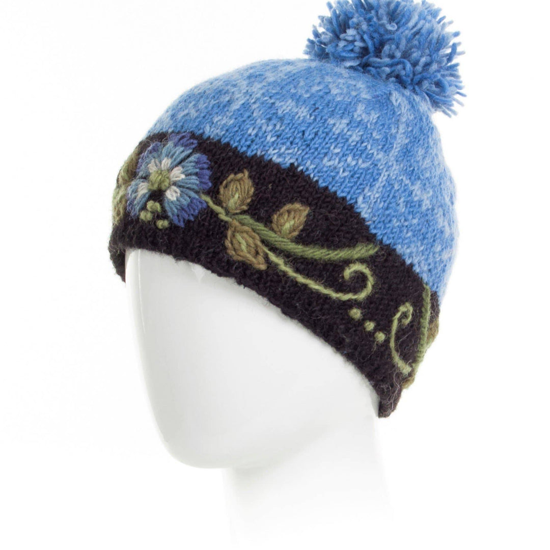 Eleanor Beanie Hat with Embroidered Floral Detail