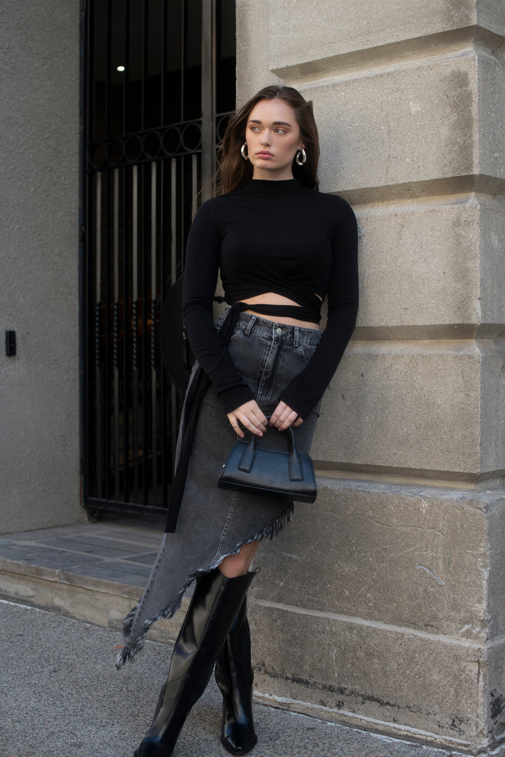 Long Sleeve Wrap Top in Soft Tencel