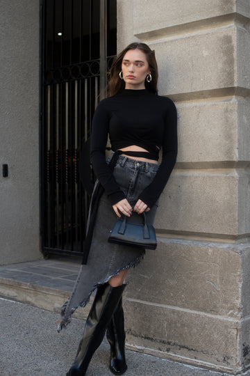 Long Sleeve Wrap Top in Soft Tencel