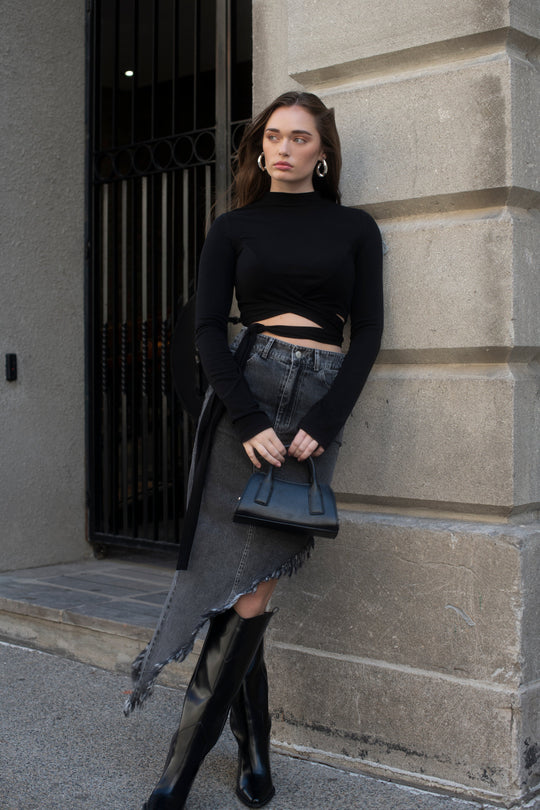 Long Sleeve Wrap Top in Soft Tencel