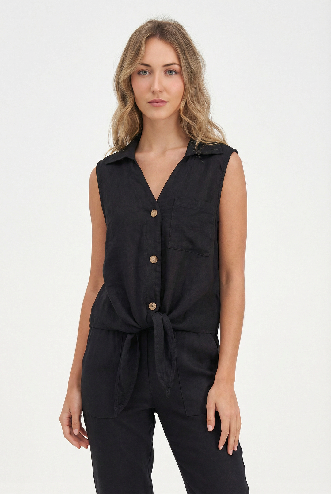 Women's Woven Linen Sleeveless Shirt
