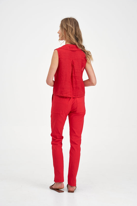 Women's Woven Linen Sleeveless Shirt