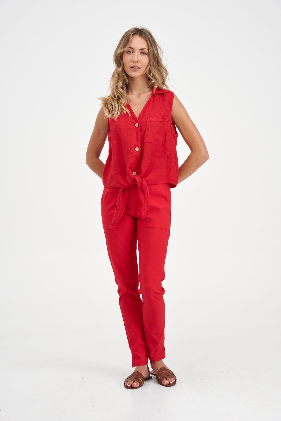 Women's Woven Linen Sleeveless Shirt