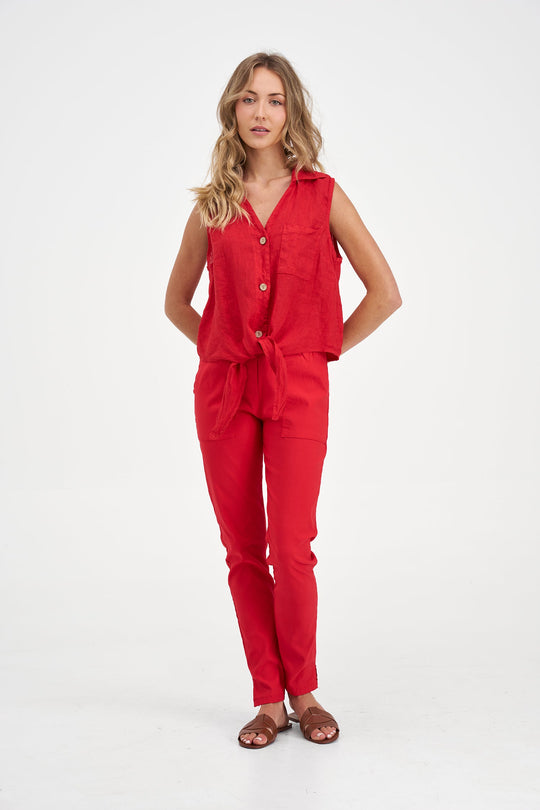 Women's Woven Linen Sleeveless Shirt