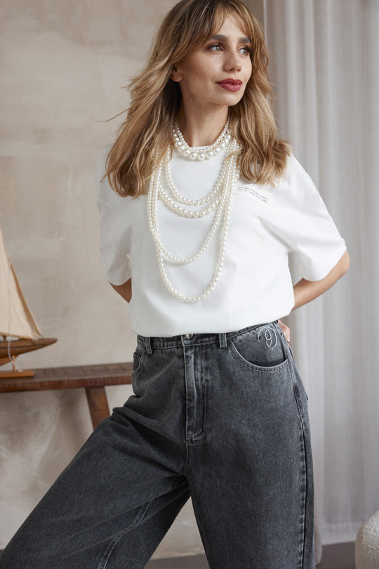 Wide Leg Jeans in Dark Grey Denim