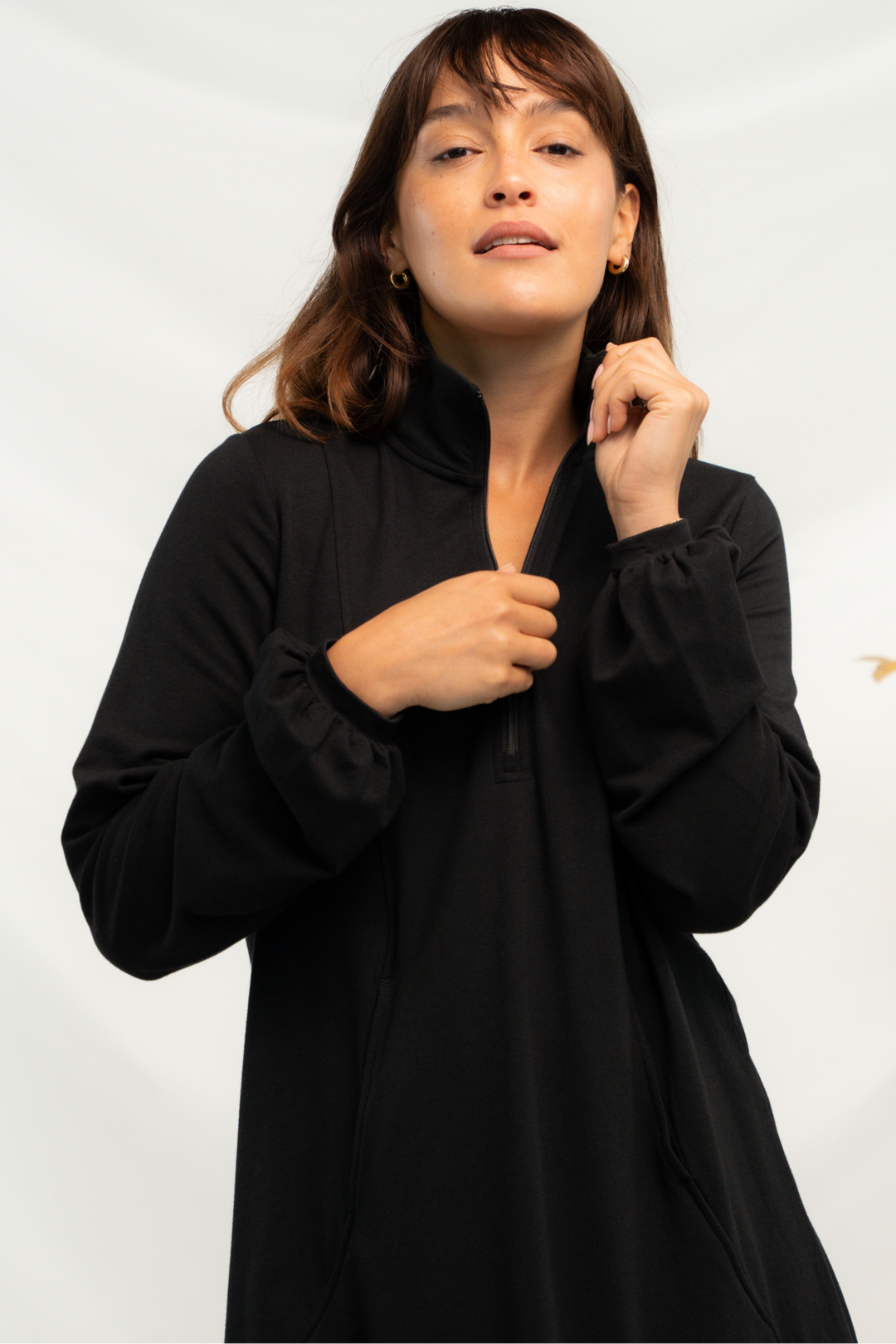 Valentina Balloon Sleeve Bamboo Sweater Dress - Black