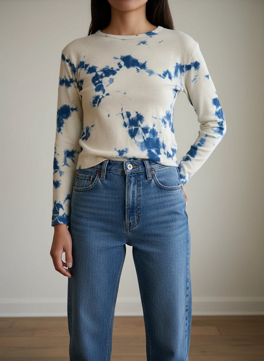 Linen-blend Crewneck T-Shirt w/long sleeves