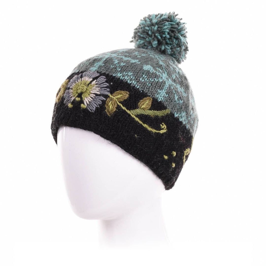 Eleanor Beanie Hat with Embroidered Floral Detail