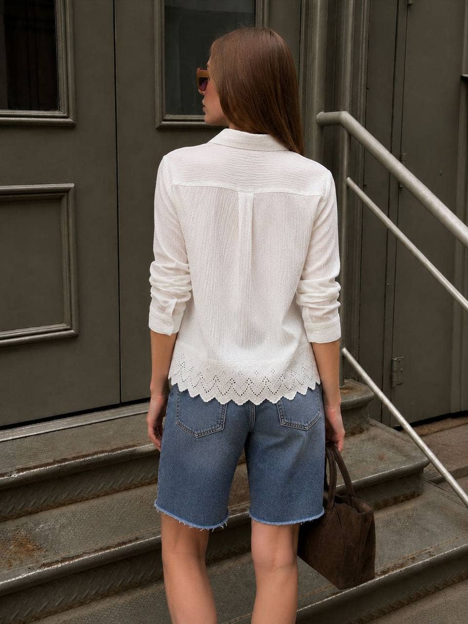Muslin Spring Shirt with Eyelet Trim