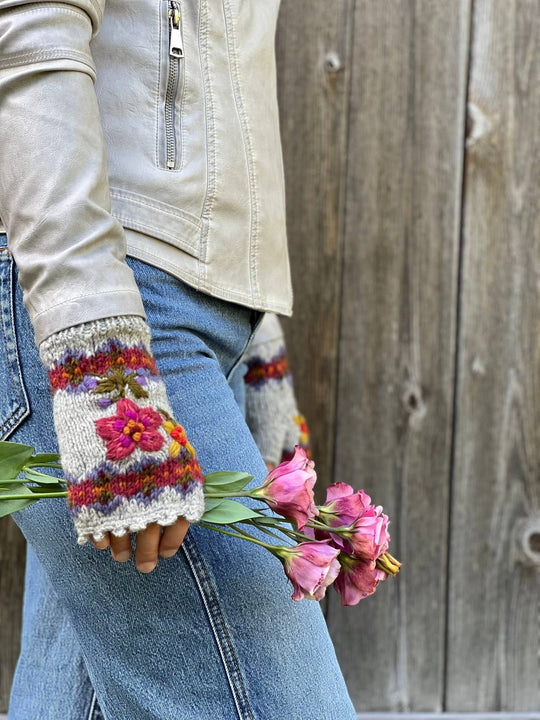 Wildflower Embroidered Wool Handwarmers