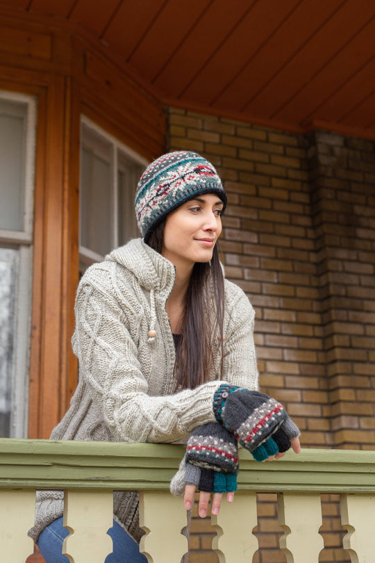 Jasper Wool Knit Beanie Hat with Snowflake Nordic Pattern