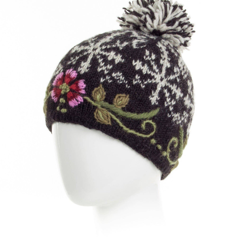 Eleanor Beanie Hat with Embroidered Floral Detail