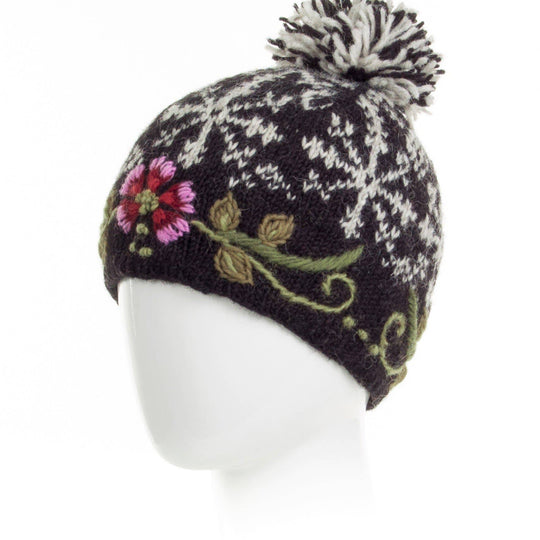 Eleanor Beanie Hat with Embroidered Floral Detail