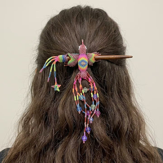 Dark purple Hummingbird Beaded Hair Stick