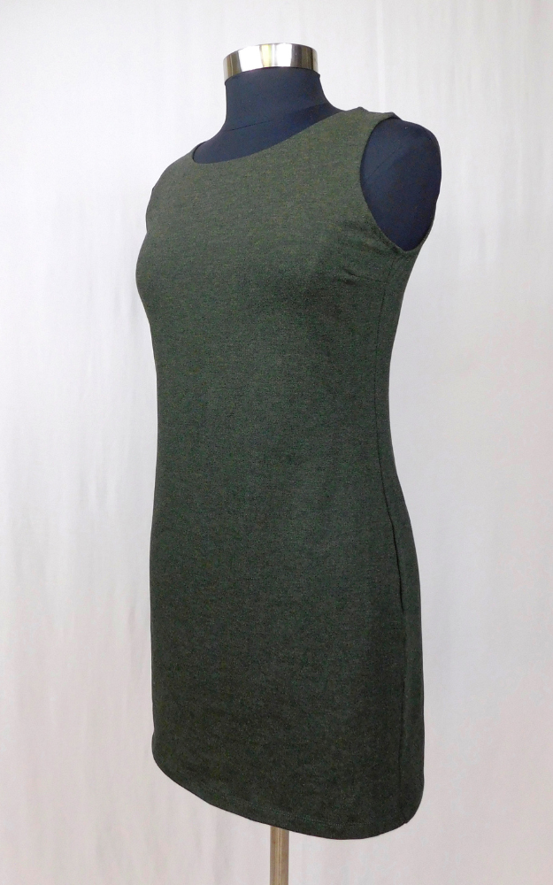 Bamboo Long Crew Slim Tunic Dress in Forest Green