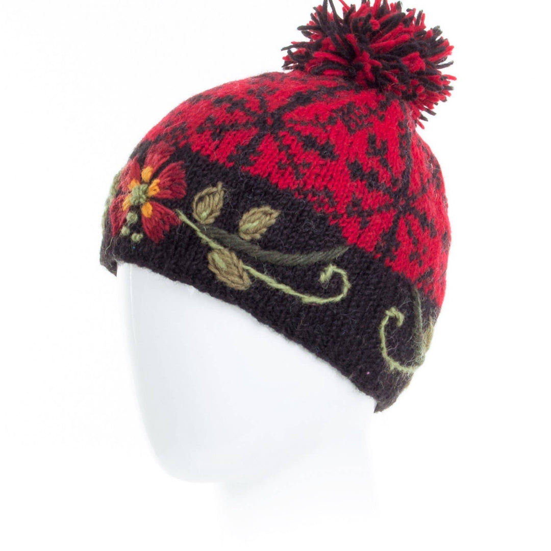 Eleanor Beanie Hat with Embroidered Floral Detail