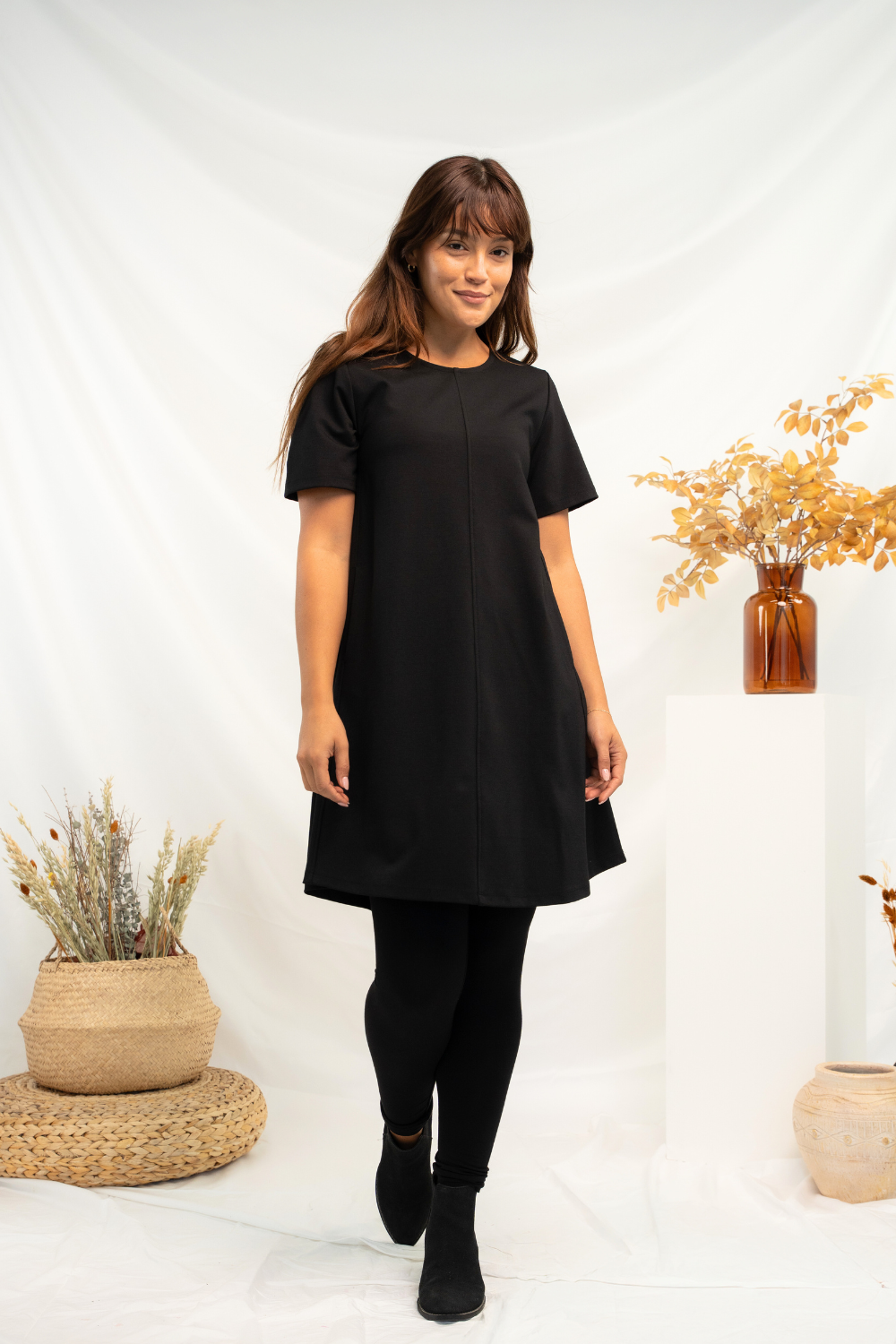 Heidi Short Sleeve Bamboo Dress - Black