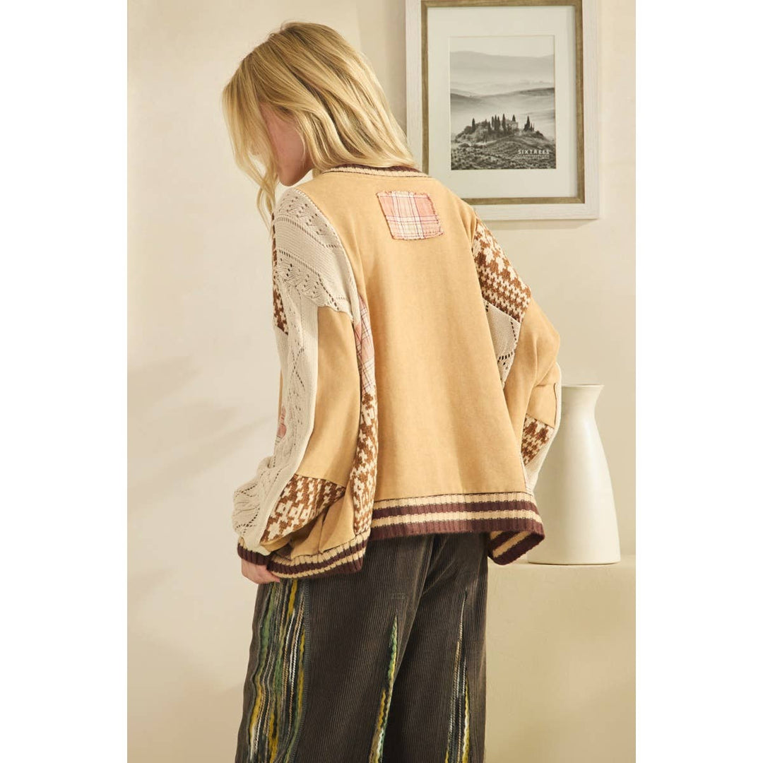 Mineral Washed - Mixed Media Oversized Cotton Knit Top