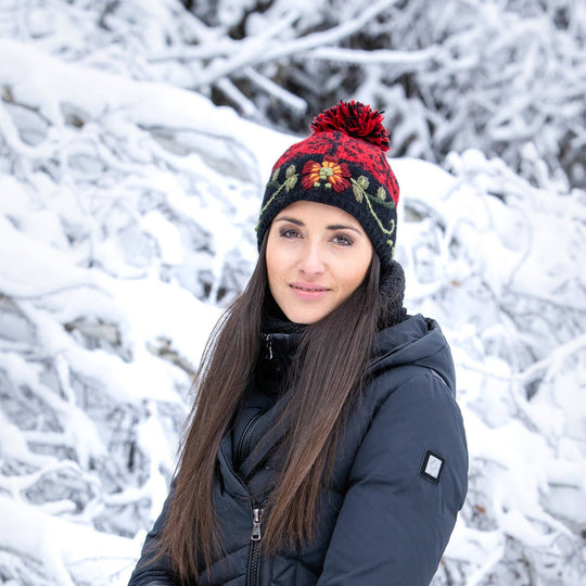 Eleanor Beanie Hat with Embroidered Floral Detail