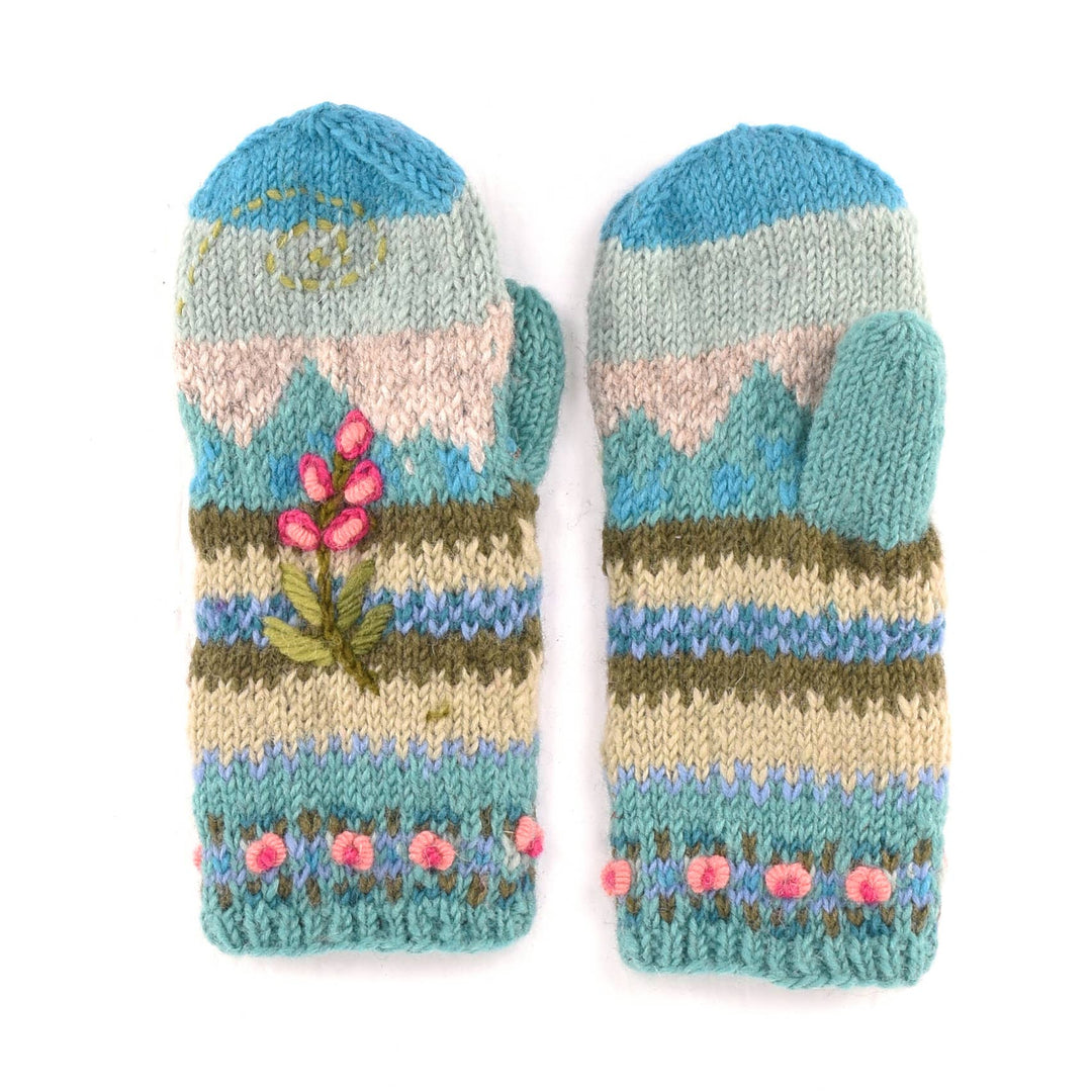 Chloe Wool Mittens – Embroidered Floral Design