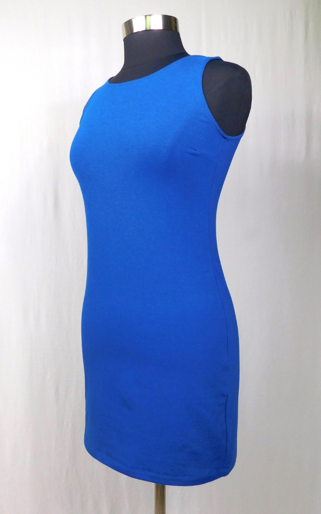 Bamboo Long Crew Slim Tunic Dress - Cobalt Blue