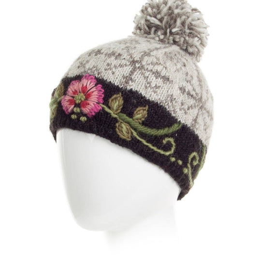 Eleanor Beanie Hat with Embroidered Floral Detail
