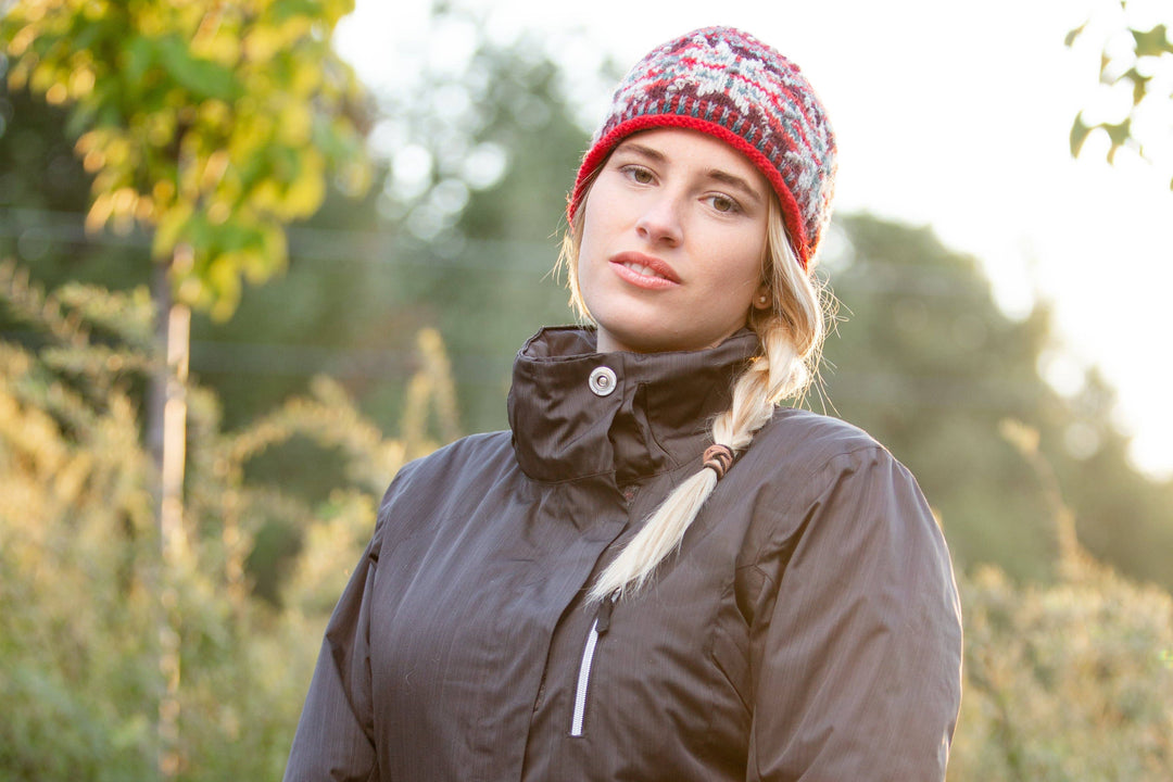 Jasper Wool Knit Beanie Hat with Snowflake Nordic Pattern